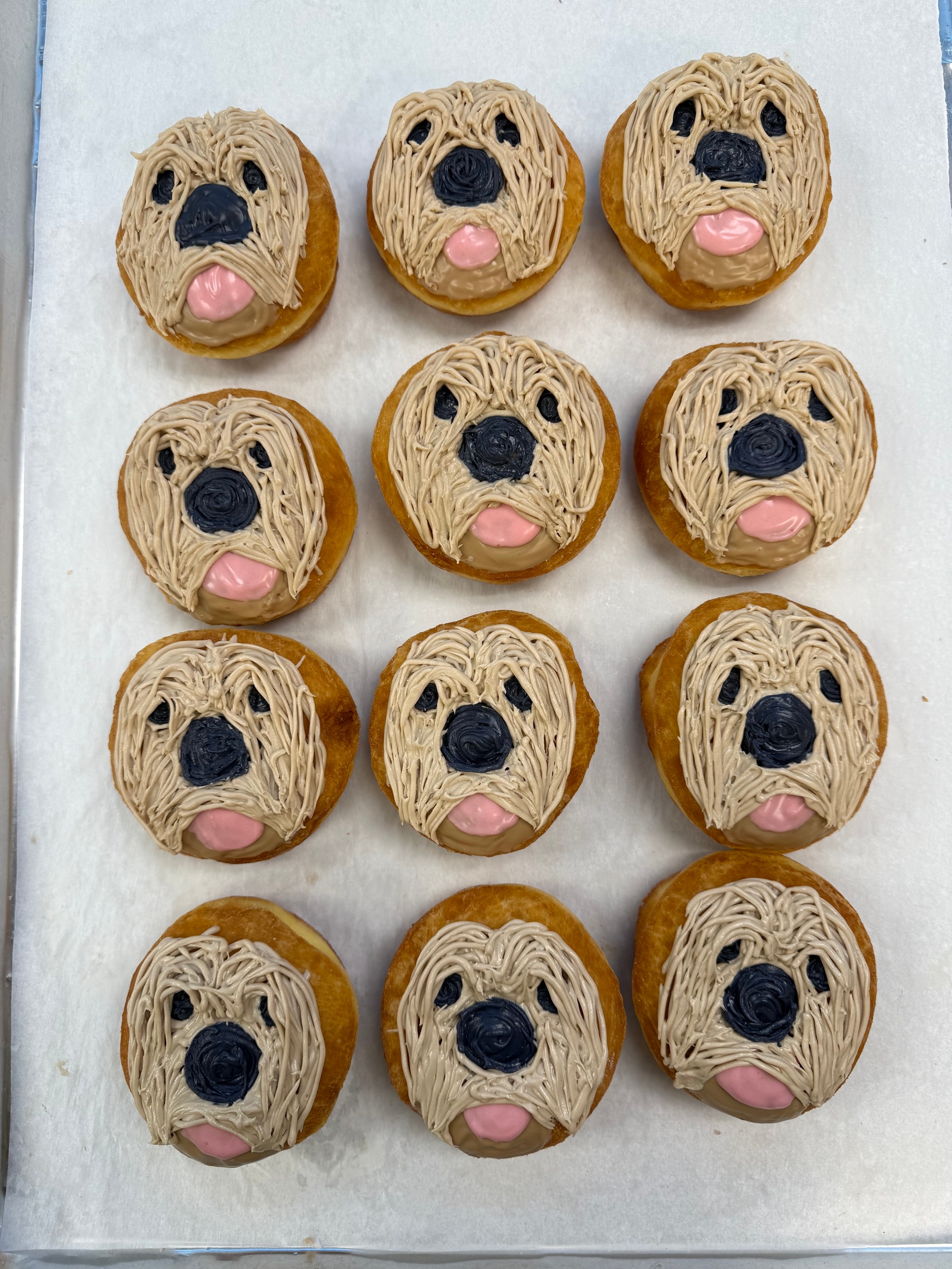 Tray of goldendoodle custom donuts
